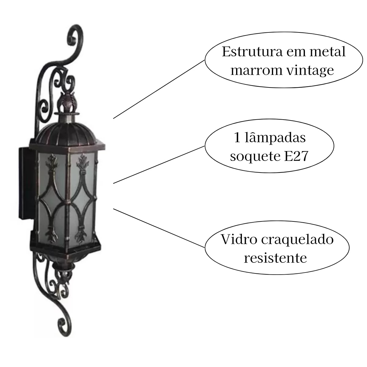 Arandela Colonial Florença Vintage Em Metal E Vidro 1L E27 - Imagem 4