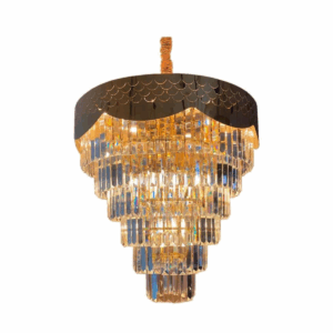 Lustre Haia Ouro Champagne Cristal Transp. 18L E14 60Cm